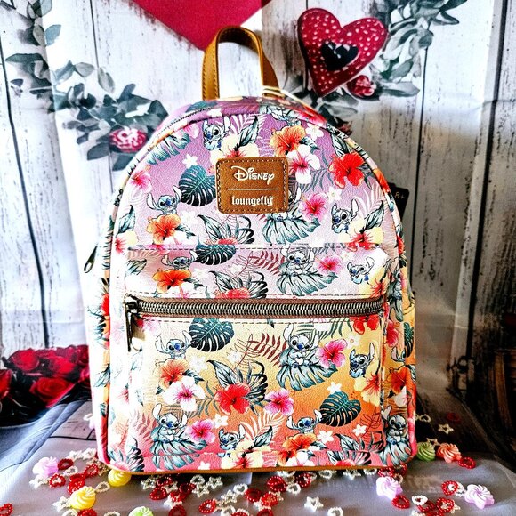 Loungefly Handbags - Disney Loungefly Stitch Tropical Flowers Allover Print Mini Backpack